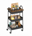 HOMCOM Rolling Utility Cart with Mesh Baskets for Kitchen Rustic Brown Black