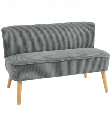 HOMCOM Corduroy Double Sofa w/ Wood Frame Foam Padding High Back, Grey