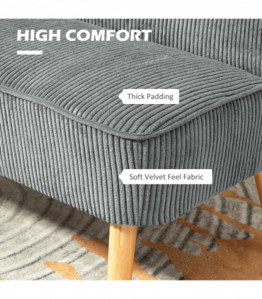 HOMCOM Corduroy Double Sofa w/ Wood Frame Foam Padding High Back, Grey