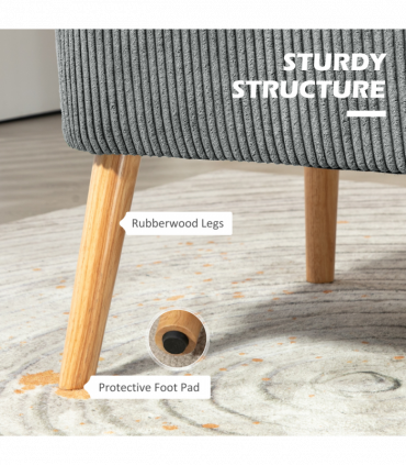 HOMCOM Corduroy Double Sofa w/ Wood Frame Foam Padding High Back, Grey