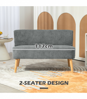 HOMCOM Corduroy Double Sofa w/ Wood Frame Foam Padding High Back, Grey