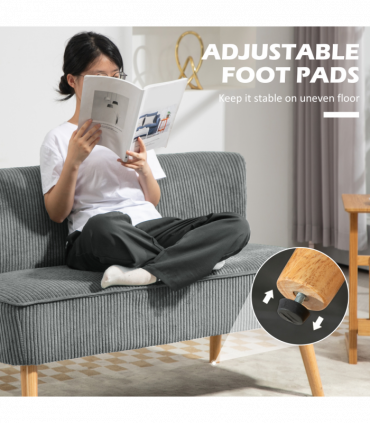 HOMCOM Corduroy Double Sofa w/ Wood Frame Foam Padding High Back, Grey