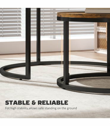 HOMCOM 2 Pcs Stacking Coffee Table Set with Steel Frame, Rustic Brown