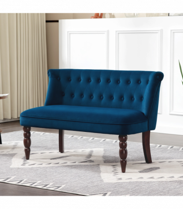 HOMCOM Velvet-Feel Two-Seat Lounger Sofa with Wood Frame, Dark Blue