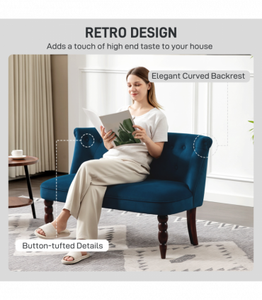 HOMCOM Velvet-Feel Two-Seat Lounger Sofa with Wood Frame, Dark Blue