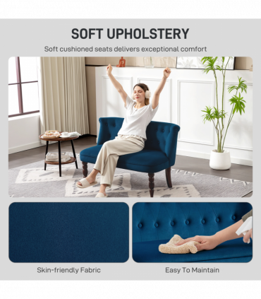 HOMCOM Velvet-Feel Two-Seat Lounger Sofa with Wood Frame, Dark Blue