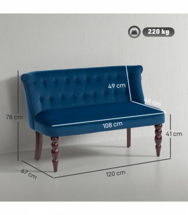 HOMCOM Velvet-Feel Two-Seat Lounger Sofa with Wood Frame, Dark Blue