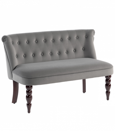 HOMCOM Velvet-Feel Two-Seat Lounger Sofa with Wood Frame, Charcoal Grey