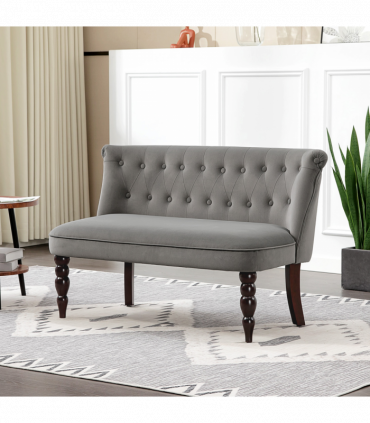 HOMCOM Velvet-Feel Two-Seat Lounger Sofa with Wood Frame, Charcoal Grey