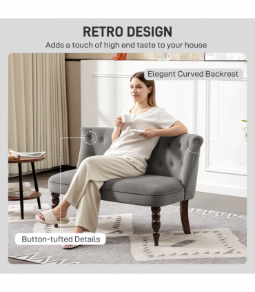 HOMCOM Velvet-Feel Two-Seat Lounger Sofa with Wood Frame, Charcoal Grey