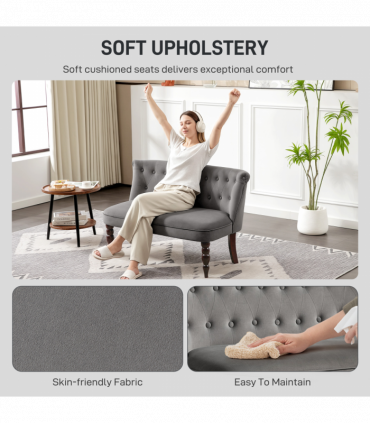 HOMCOM Velvet-Feel Two-Seat Lounger Sofa with Wood Frame, Charcoal Grey