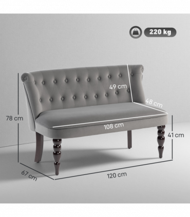 HOMCOM Velvet-Feel Two-Seat Lounger Sofa with Wood Frame, Charcoal Grey