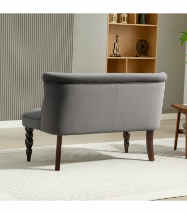 HOMCOM Velvet-Feel Two-Seat Lounger Sofa with Wood Frame, Charcoal Grey