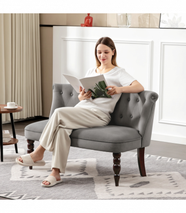 HOMCOM Velvet-Feel Two-Seat Lounger Sofa with Wood Frame, Charcoal Grey