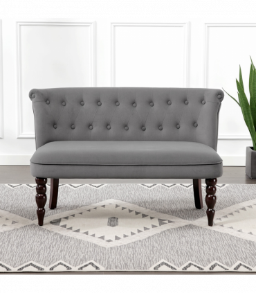 HOMCOM Velvet-Feel Two-Seat Lounger Sofa with Wood Frame, Charcoal Grey