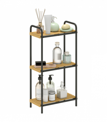 HOMCOM 3-Tier Bamboo Bathroom Shelf, Freestanding Shelving Unit, Natural