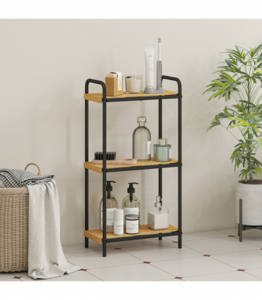 HOMCOM 3-Tier Bamboo Bathroom Shelf, Freestanding Shelving Unit, Natural