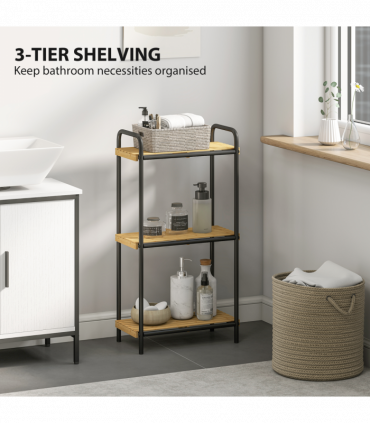 HOMCOM 3-Tier Bamboo Bathroom Shelf, Freestanding Shelving Unit, Natural