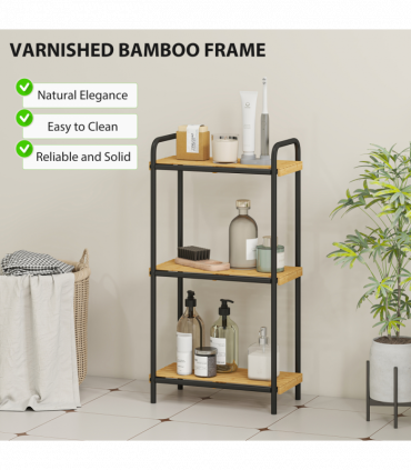 HOMCOM 3-Tier Bamboo Bathroom Shelf, Freestanding Shelving Unit, Natural