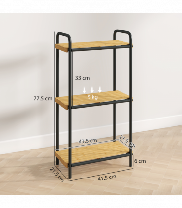 HOMCOM 3-Tier Bamboo Bathroom Shelf, Freestanding Shelving Unit, Natural