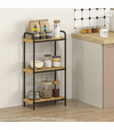 HOMCOM 3-Tier Bamboo Bathroom Shelf, Freestanding Shelving Unit, Natural