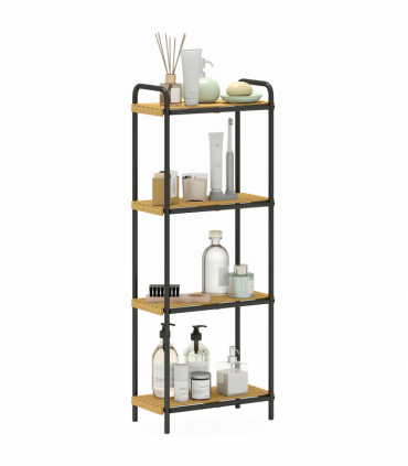 HOMCOM 4-Tier Bamboo Bathroom Shelf, Freestanding Shelving Unit, Natural