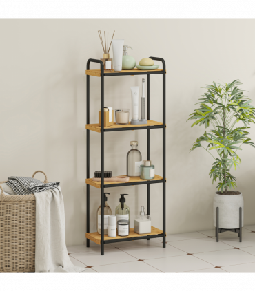 HOMCOM 4-Tier Bamboo Bathroom Shelf, Freestanding Shelving Unit, Natural