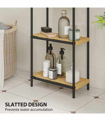 HOMCOM 4-Tier Bamboo Bathroom Shelf, Freestanding Shelving Unit, Natural