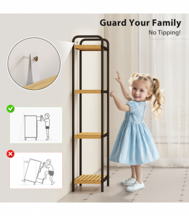 HOMCOM 4-Tier Bamboo Bathroom Shelf, Freestanding Shelving Unit, Natural