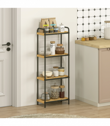 HOMCOM 4-Tier Bamboo Bathroom Shelf, Freestanding Shelving Unit, Natural