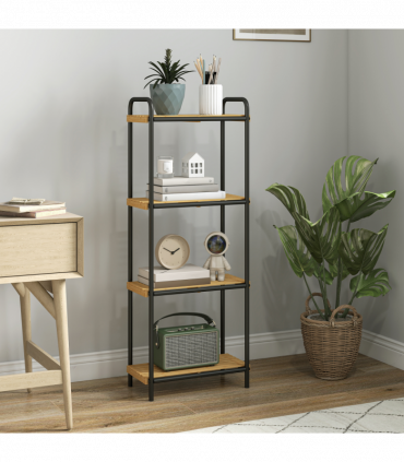 HOMCOM 4-Tier Bamboo Bathroom Shelf, Freestanding Shelving Unit, Natural