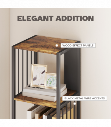 HOMCOM 5-Tier Bookshelf, Freestanding Display Storage Unit, Rustic Brown