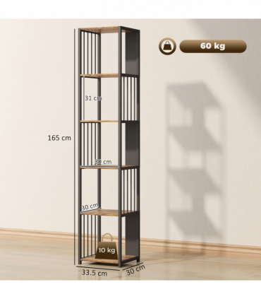 HOMCOM 5-Tier Bookshelf, Freestanding Display Storage Unit, Rustic Brown