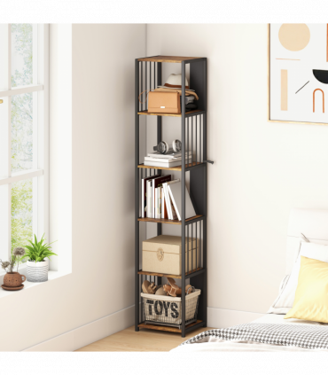 HOMCOM 5-Tier Bookshelf, Freestanding Display Storage Unit, Rustic Brown