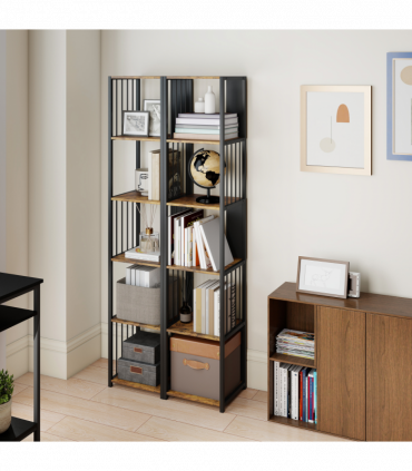 HOMCOM 5-Tier Bookshelf, Freestanding Display Storage Unit, Rustic Brown