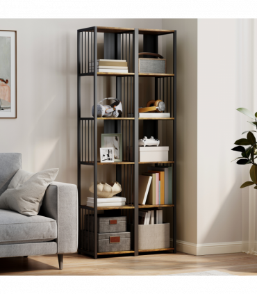 HOMCOM 5-Tier Bookshelf, Freestanding Display Storage Unit, Rustic Brown