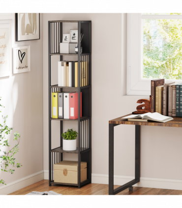 HOMCOM 5-Tier Bookshelf, Freestanding Display Storage Unit, Grey