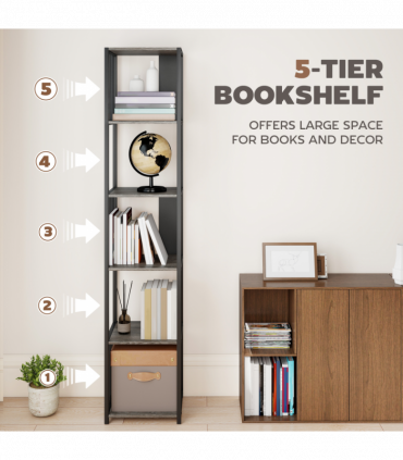 HOMCOM 5-Tier Bookshelf, Freestanding Display Storage Unit, Grey