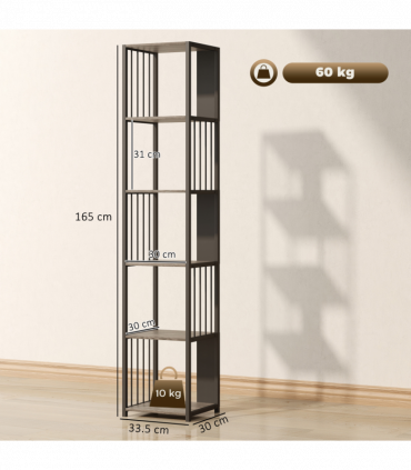 HOMCOM 5-Tier Bookshelf, Freestanding Display Storage Unit, Grey