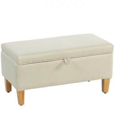 HOMCOM Linen Storage Ottoman Storage Box with Rubberwood Legs, Beige