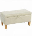 HOMCOM Linen Storage Ottoman Storage Box with Rubberwood Legs, Beige
