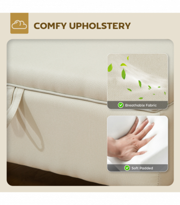 HOMCOM Linen Storage Ottoman Storage Box with Rubberwood Legs, Beige