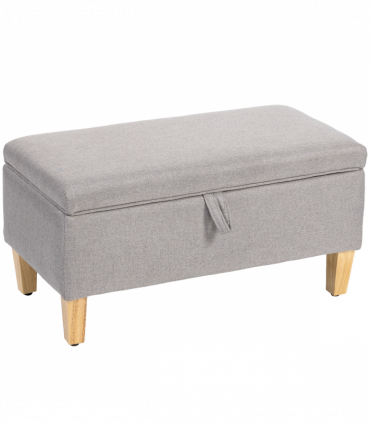 HOMCOM Linen Storage Ottoman Storage Box with Rubberwood Legs, Light Grey