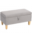 HOMCOM Linen Storage Ottoman Storage Box with Rubberwood Legs, Light Grey
