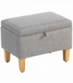 HOMCOM Linen Storage Ottoman Storage Box with Rubberwood Legs, Light Grey