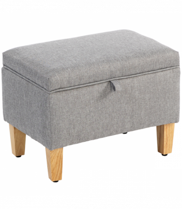 HOMCOM Linen Storage Ottoman Storage Box with Rubberwood Legs, Light Grey