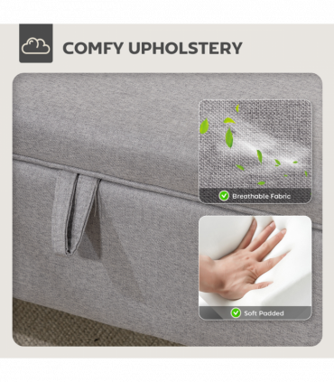 HOMCOM Linen Storage Ottoman Storage Box with Rubberwood Legs, Light Grey