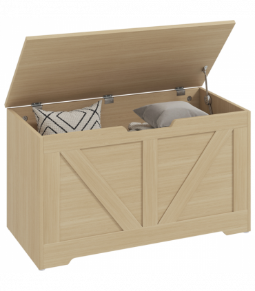HOMCOM Storage Trunk with 2 Safety Hinges, 80cm, Natural Wood Finish