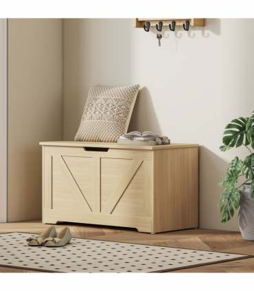 HOMCOM Storage Trunk with 2 Safety Hinges, 80cm, Natural Wood Finish