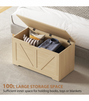 HOMCOM Storage Trunk with 2 Safety Hinges, 80cm, Natural Wood Finish